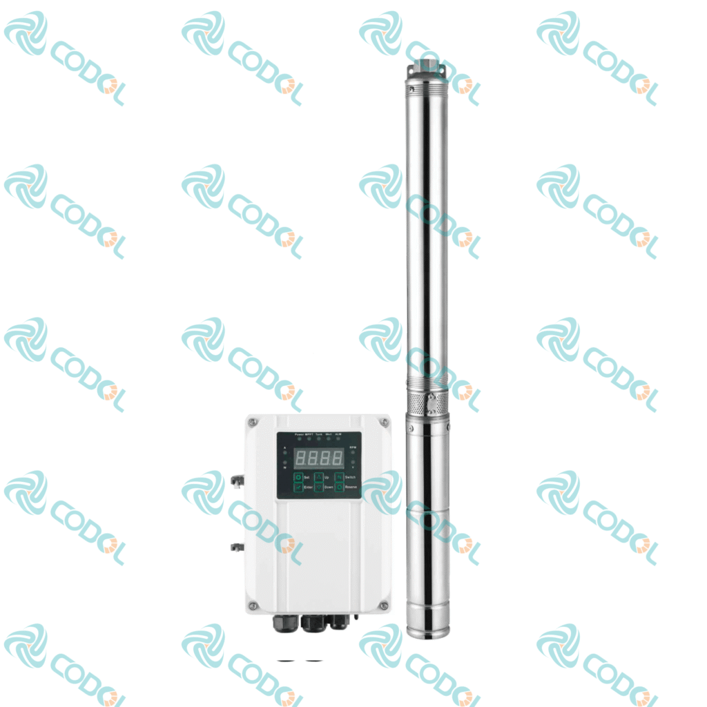 CODOL CPCA solar deep well pump with plastic impellers and external MPPT controller