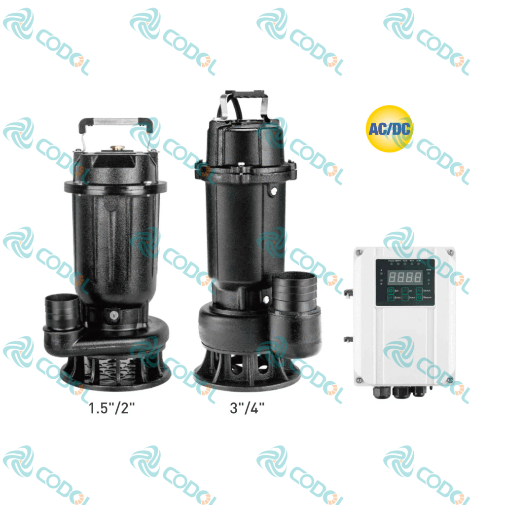 CODOL CSG hybrid AC DC solar sewage submersible pump with external MPPT controller